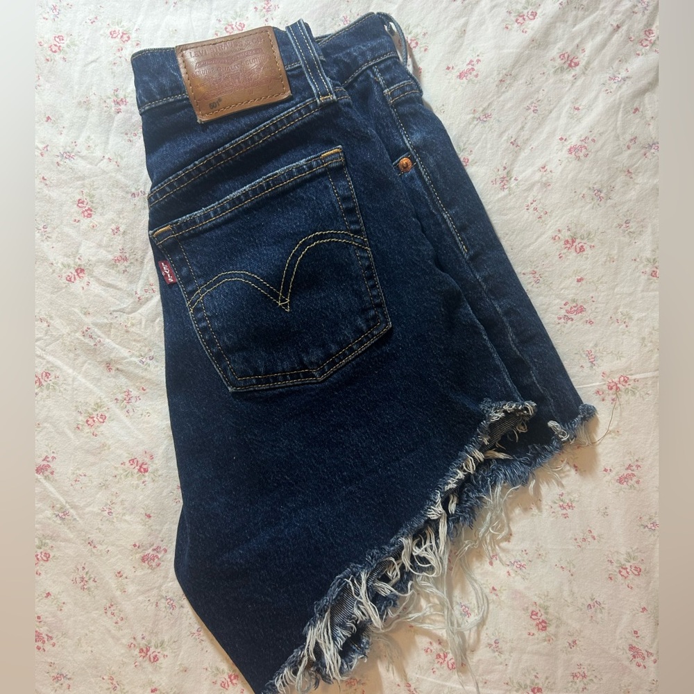 Levi's Dark Blue Frayed Hem Shorts